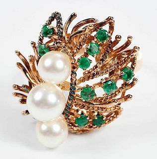 14kt. Emerald and Pearl Ring