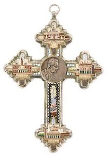 Italian Micro Mosaic Vatican Cross, Pius X