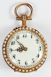 Antique Diamond, Enamel & Pearl Pocket Watch