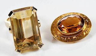 Two 14kt. Citrine Pieces
