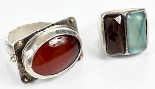 Two Silver Gemstone Rings