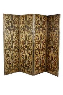 Italian Neoclassical Leather Painted Screen