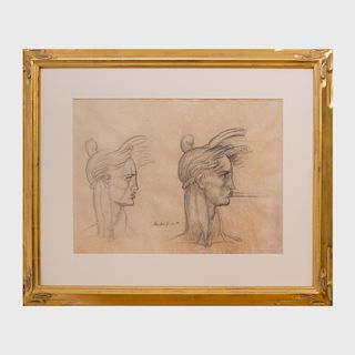 Donald De Lue (1897-1988):Two Male Heads-Study for Trumpeter