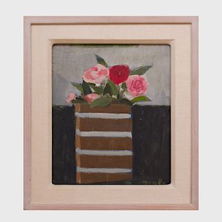 Janice Biala (1903-2000): Roses Sur Fond Gris et Noir