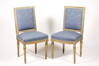 Pair of Louis XVI Style Giltwood Side Chairs