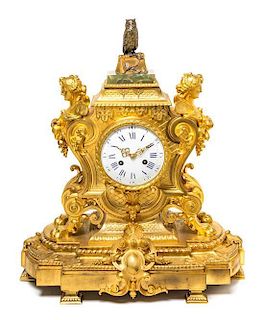 A Louis XVI Style Gilt Bronze Mantel Clock, Height 22 inches.