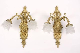 Pair of E.F. Caldwell Style Gilt Bronze Sconces