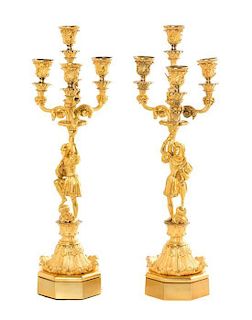 A Pair of Louis XVI Style Gilt Bronze Candelabra, Height 21 1/2 inches.