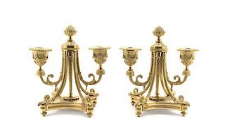 A Pair of Louis XVI Style Two-Light Gilt Bronze Candelabra, Height 6 1/2 inches.