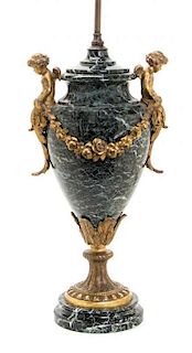 A Louis XVI Style Gilt Bronze Mounted Marble Urn, Height 21 inches.