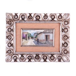 Eduardo Crisanto (México, siglo XX) Vista de Pueblo. Acuarela sobre papel. Firmada. Enmarcada. 25 x 13 cm.