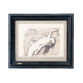 Mario Monttero (México, siglo XX) Desnudo. Tinta sobre papel. Firmado. Enmarcado. 15 x 20 cm.