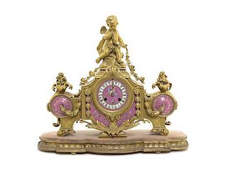 A Louis XVI Style Porcelain Mounted Gilt Bronze Mantel Clock, Height 16 1/2 inches.