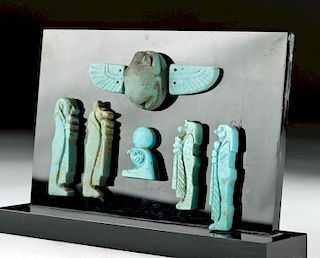 Lot of 8 Egyptian Faience Amulets: Scarab, Horus & Sons