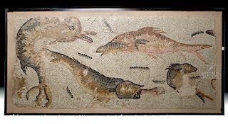 Huge Roman Stone Mosaic - Dolphins and Fish
