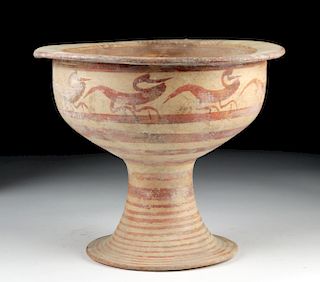 Etruscan Italo-Geometric Pottery Footed Bowl w/ Birds