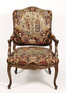 Louis XV Style Tapestry Covered Fauteuil Armchair