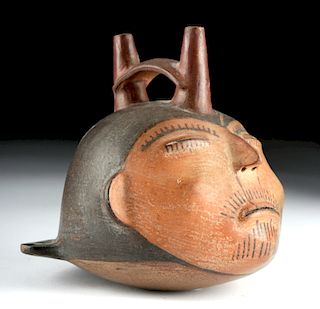 Impressive Nazca Pottery Trophy Head Vessel