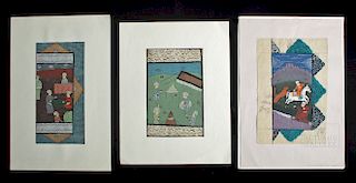 Lot of Three 18th C. Indian Mughal Paintings