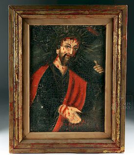 Framed 18th C. Mexican Painting, Christ Carrying Cross