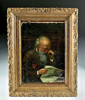 Signed & Framed C.P. Ream Painting - Reading Man, 1870s