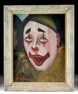 Signed & Framed Painting of Clown - Romero, 1956