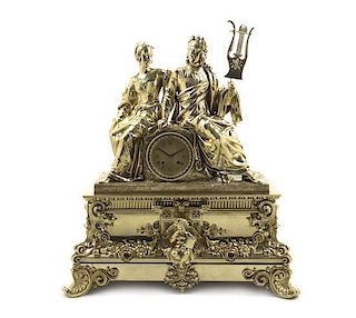 A Continental Gilt Metal Mantel Clock, Height 25 1/4 inches.
