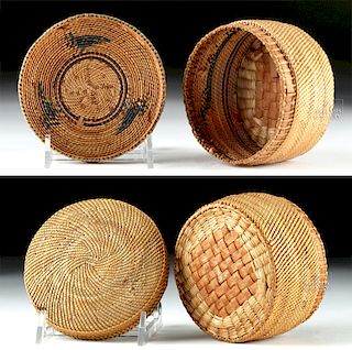 Small 20th C. Northwest Coast Tlingit Woven Reed Basket