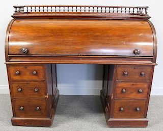 19th Century Mahogany Barrel Top Desk With