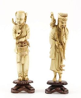 Chinese Carved Ivory, Two Buddhist Immortals