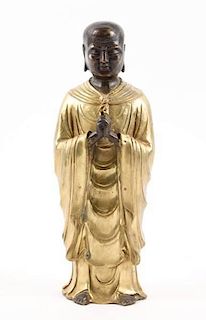 Chinese Bronze Figural Sculpture of Buddhist Monk