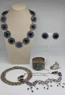 JEWELRY. Assorted Mexican Silver Jewelry Grouping.