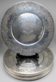 STERLING. 12 Dominick & Haff Silver Dinner Plates.