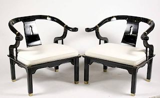 Pair of Chinese Black Lacquer Yoke Back Armchairs