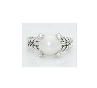 DAVID YURMAN Sterling Silver Cable Ring with Pearl and