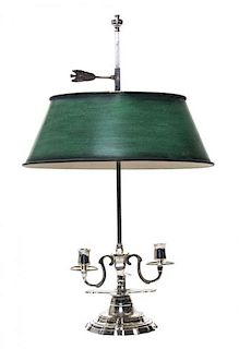 A French Silvered Bronze Two-Light Bouillotte Lamp, Height 23 inches.