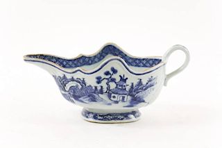 Chinese Blue & White Porcelain Gravy Boat, 19th C.