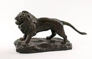 Chinese Patinated Bronze Sculpture of Male Lion