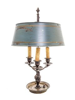 A Neoclassical Bronze Three-Light Bouillotte Lamp, Height overall 19 1/4 inches.