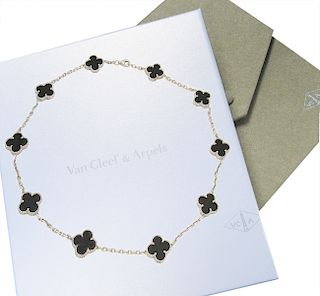 Van Cleef & Arpels 18K White Gold Black Onyx Alhambra Necklace