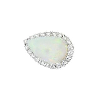 18K White Gold Opal & Diamond Pendant
