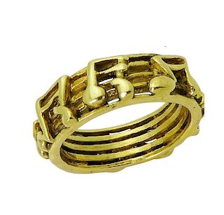 18k Yellow Gold Music Notes Band Ring Size 8
