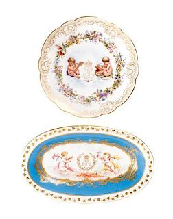 Two Sevres Porcelain Plates, Width of first 11 1/4 inches.
