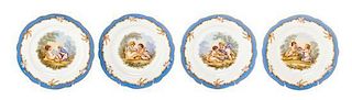 Four Sevres Style Porcelain Plates, Diameter 8 3/4 inches.