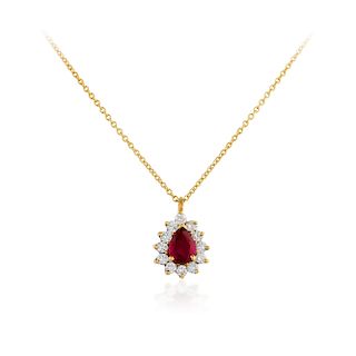 Tiffany & Co. 18K Gold Ruby and Diamond Pendant Necklace
