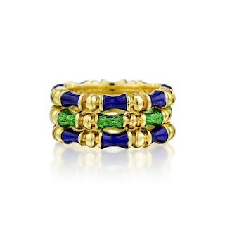 Tiffany & Co. 18K Gold Enamel Ring Set