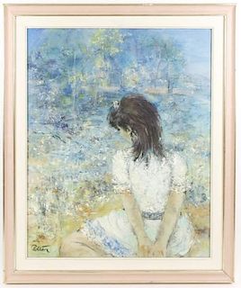 Kurt Polter Oil on Canvas "Girl Sitting in Garden"
