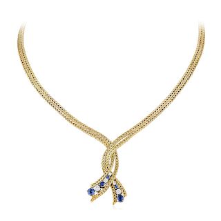 An 18K Gold Diamond and Sapphire Necklace, Italian