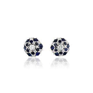 A Pair of Platinum Diamond and Sapphire Earrings