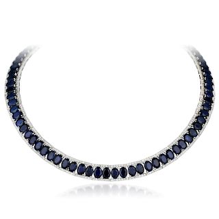 A 14K Gold Sapphire and Diamond Necklace